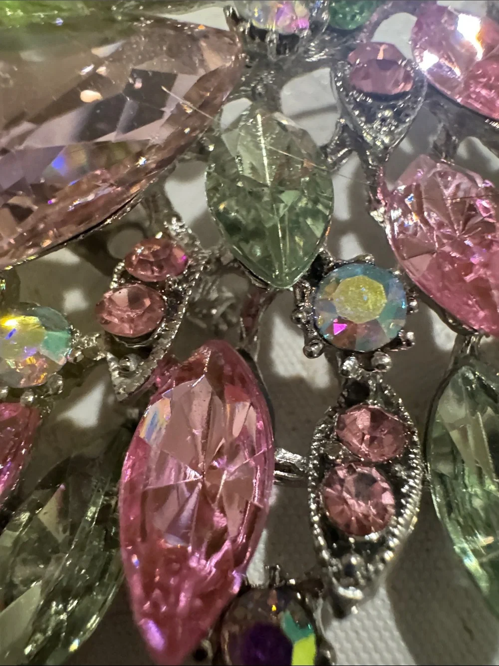 Pink and Green Crystal Leaf Brooch - Elegant Women's Jewelry